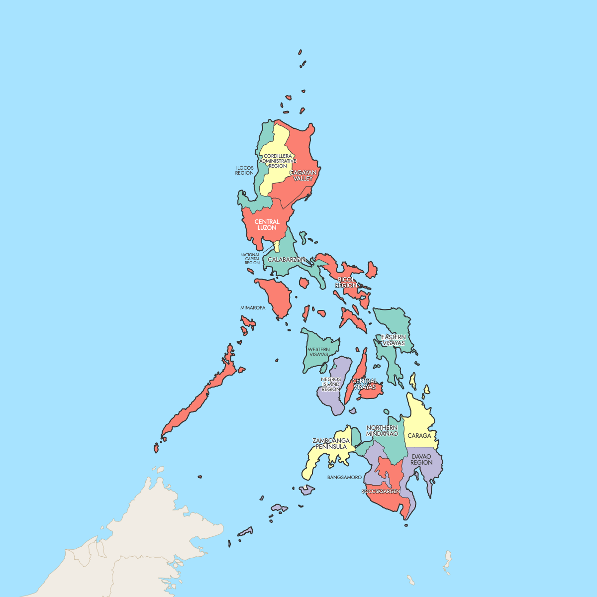 Custom Map of Philippines Regions with Surrounding Areas