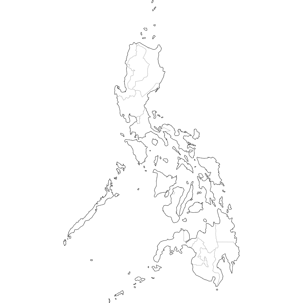 Blank outline map of Philippines showing region borders