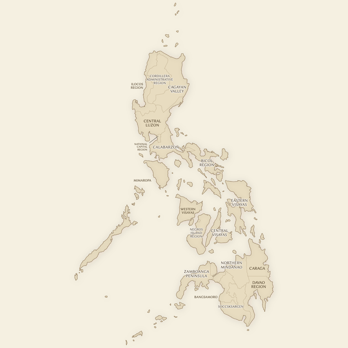Styled Map of Philippines Regions (Vintage Theme)