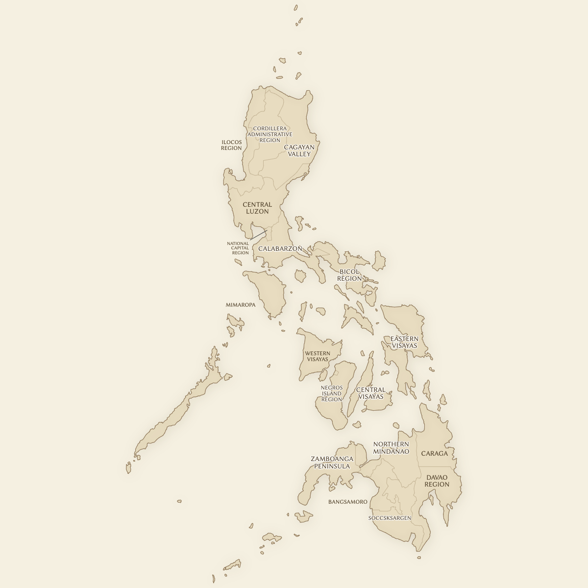 Vintage styled map of the Philippines with Regions