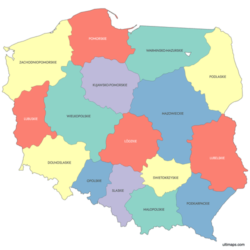 Preview of Labeled Map of Poland Provinces