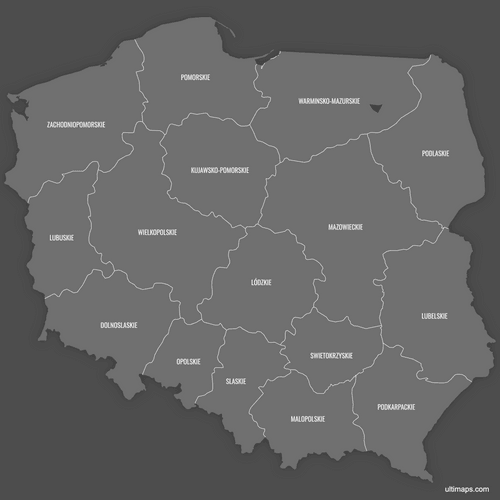 Preview of Labeled Map of Poland Provinces (Dark)