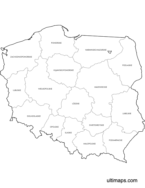 Preview of Labeled Map of Poland Provinces (Letter)