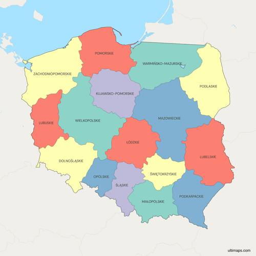Political Map of Poland with Voevodeships