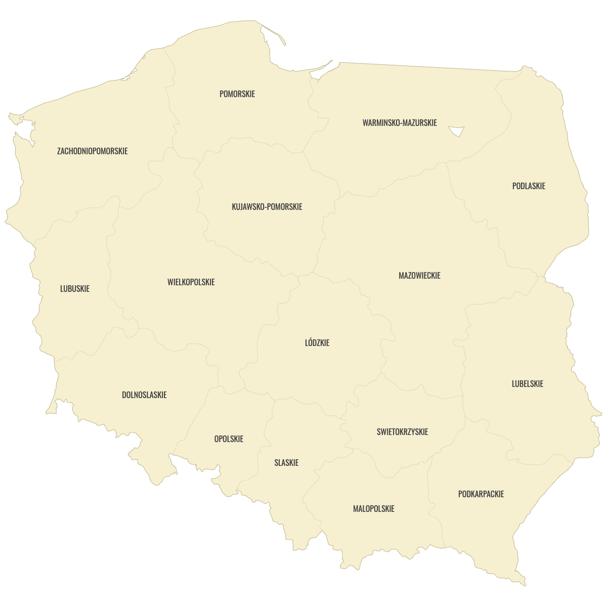 Blank Map of Poland Provinces With Labels