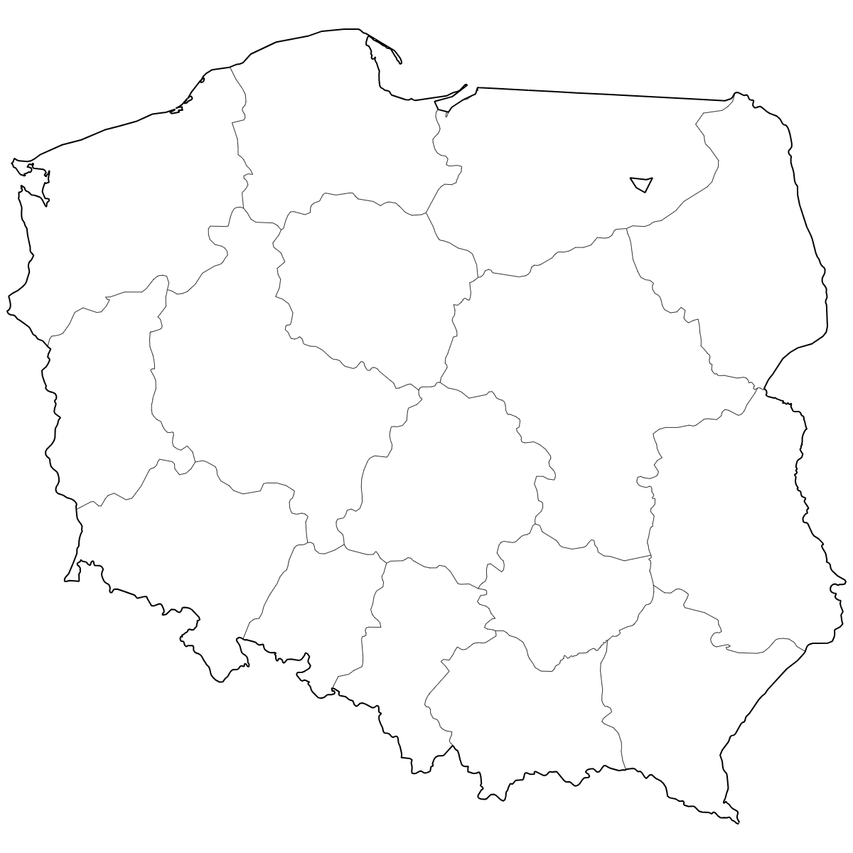 Outlined Map of Poland Provinces