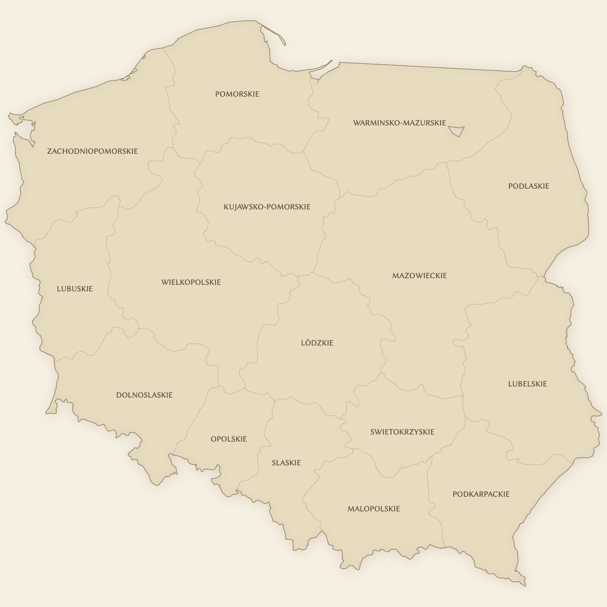 Styled Map of Poland Provinces (Vintage Theme)