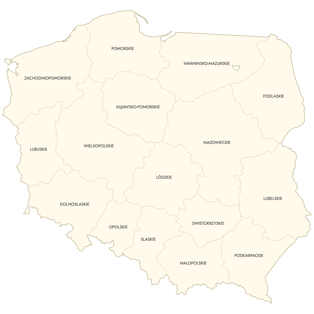Unstyled Map of Poland Provinces With Labels