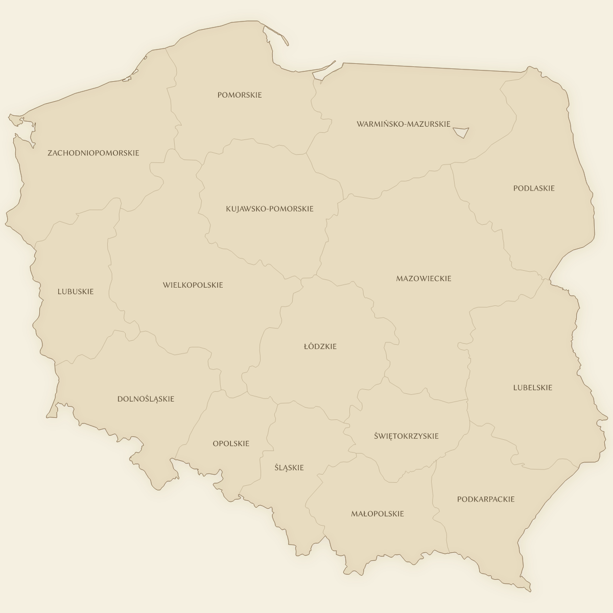 Vintage styled map of Poland with Voevodeships