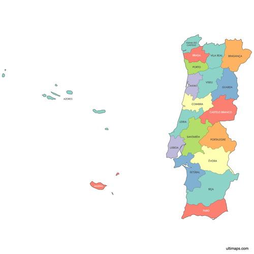 Preview of Labeled Map of Portugal Districts