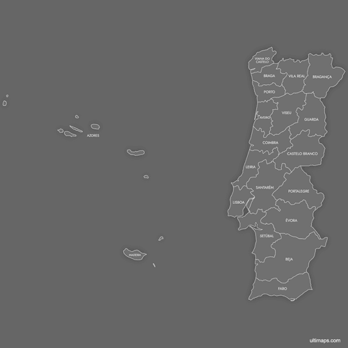 Preview of Labeled Map of Portugal Districts (Dark)