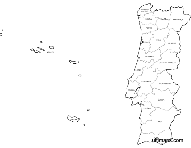 Preview of Labeled Map of Portugal Districts (Letter)