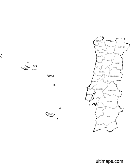 Preview of Labeled Map of Portugal Districts (Letter)
