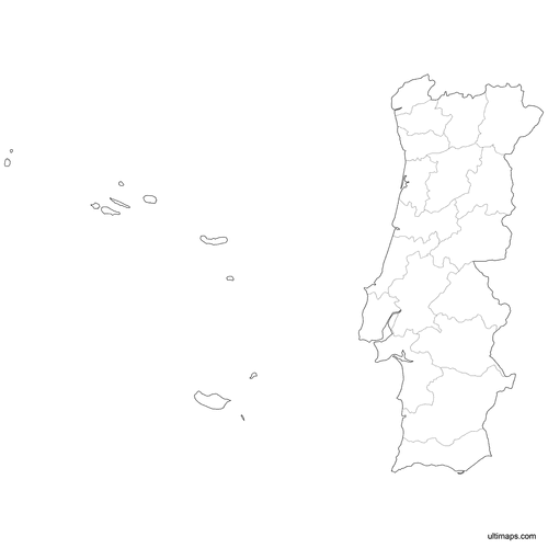 Preview of Outlined Map of Portugal Districts