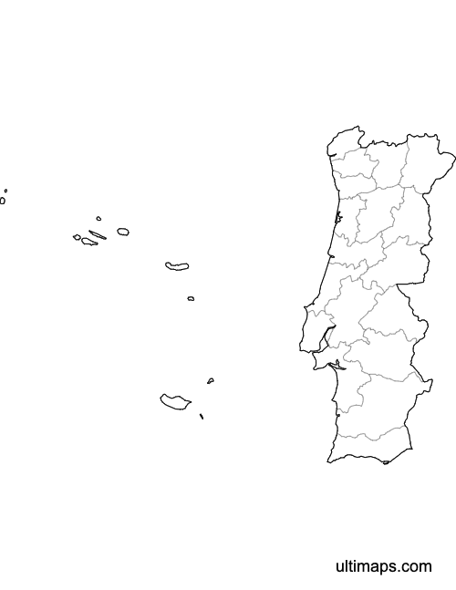 Preview of Outlined Map of Portugal Districts (Letter)