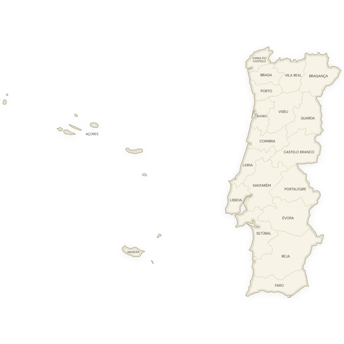 Blank map of Portugal with labeled Districts