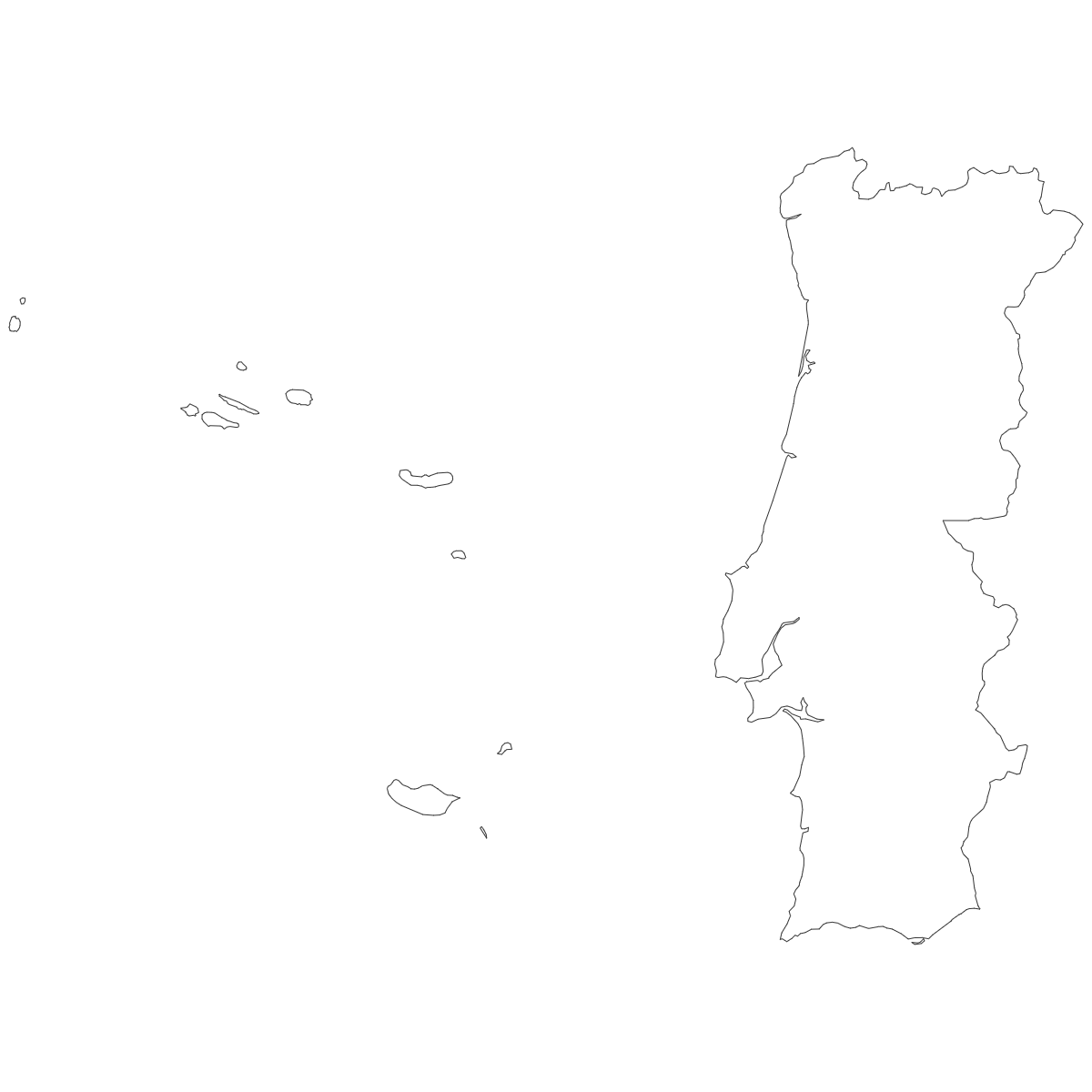 Outline Map of Portugal Districts