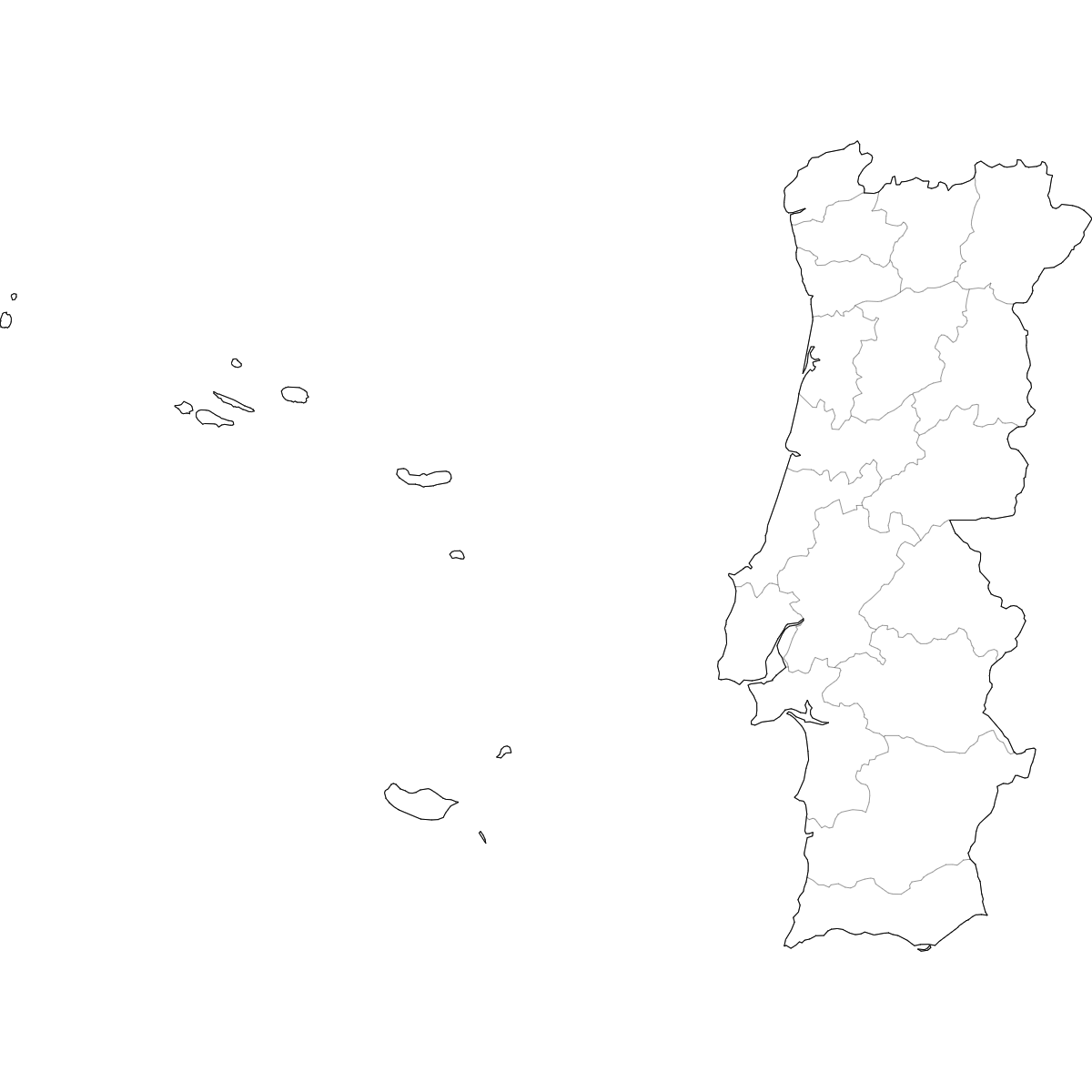 Outlined Map of Portugal Districts