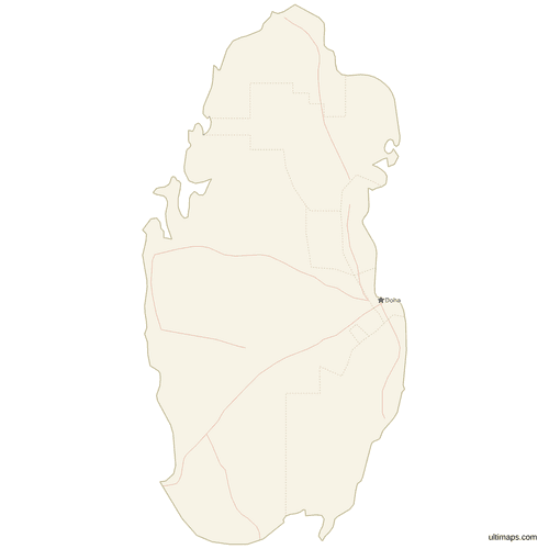 Map of Qatar with Cities and Roads