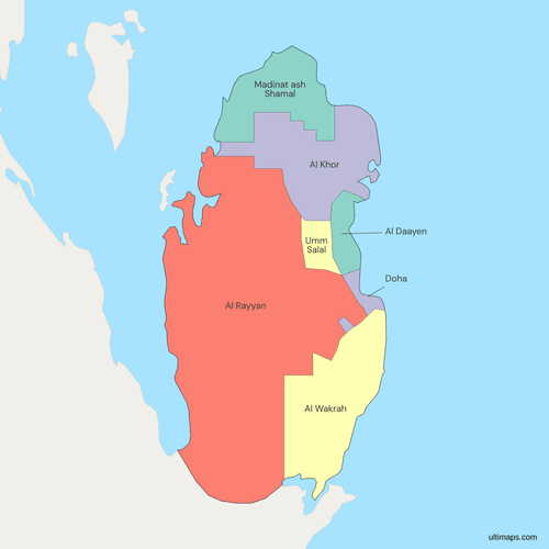 Political Map of Qatar with Municipalities