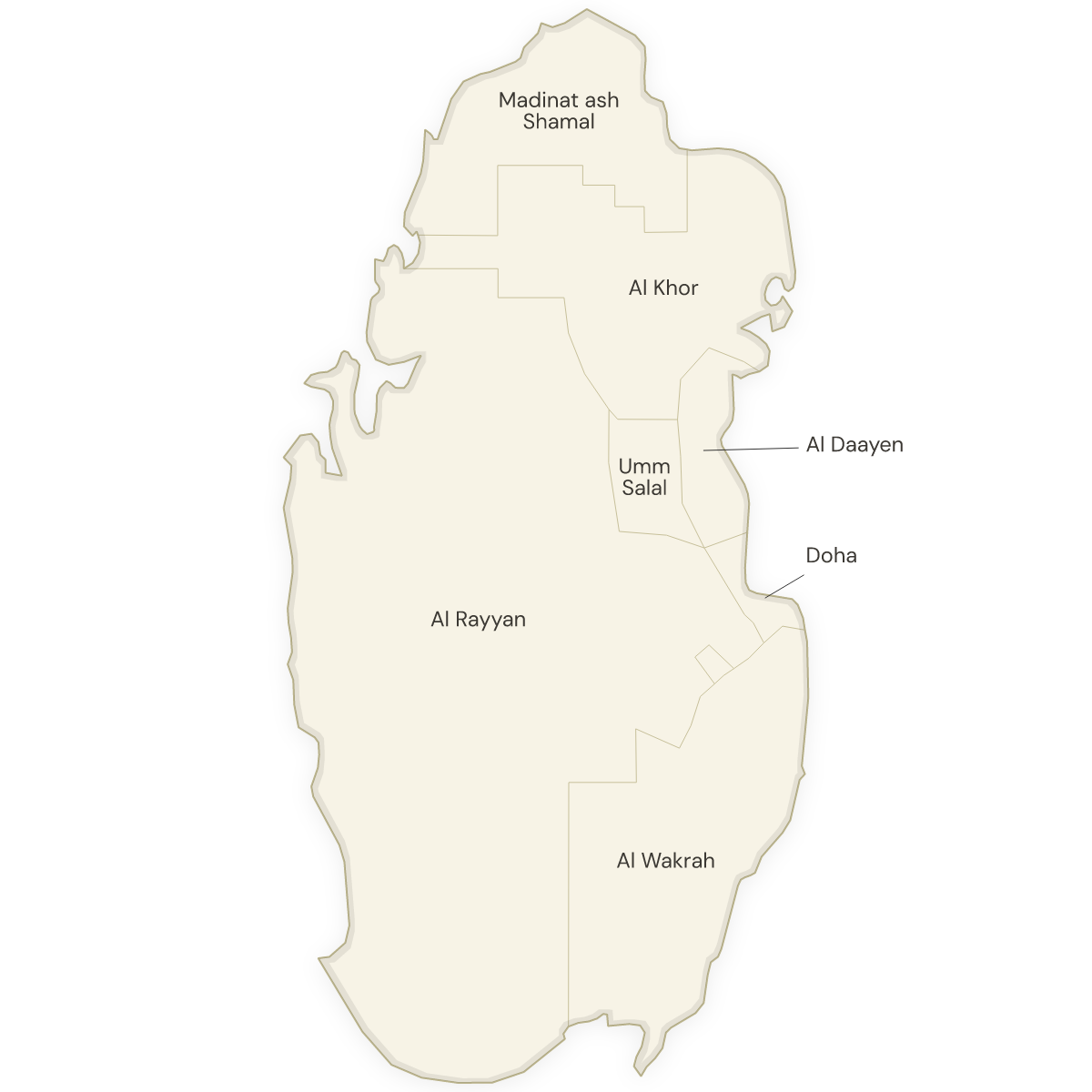 Blank map of Qatar with labeled Municipalities