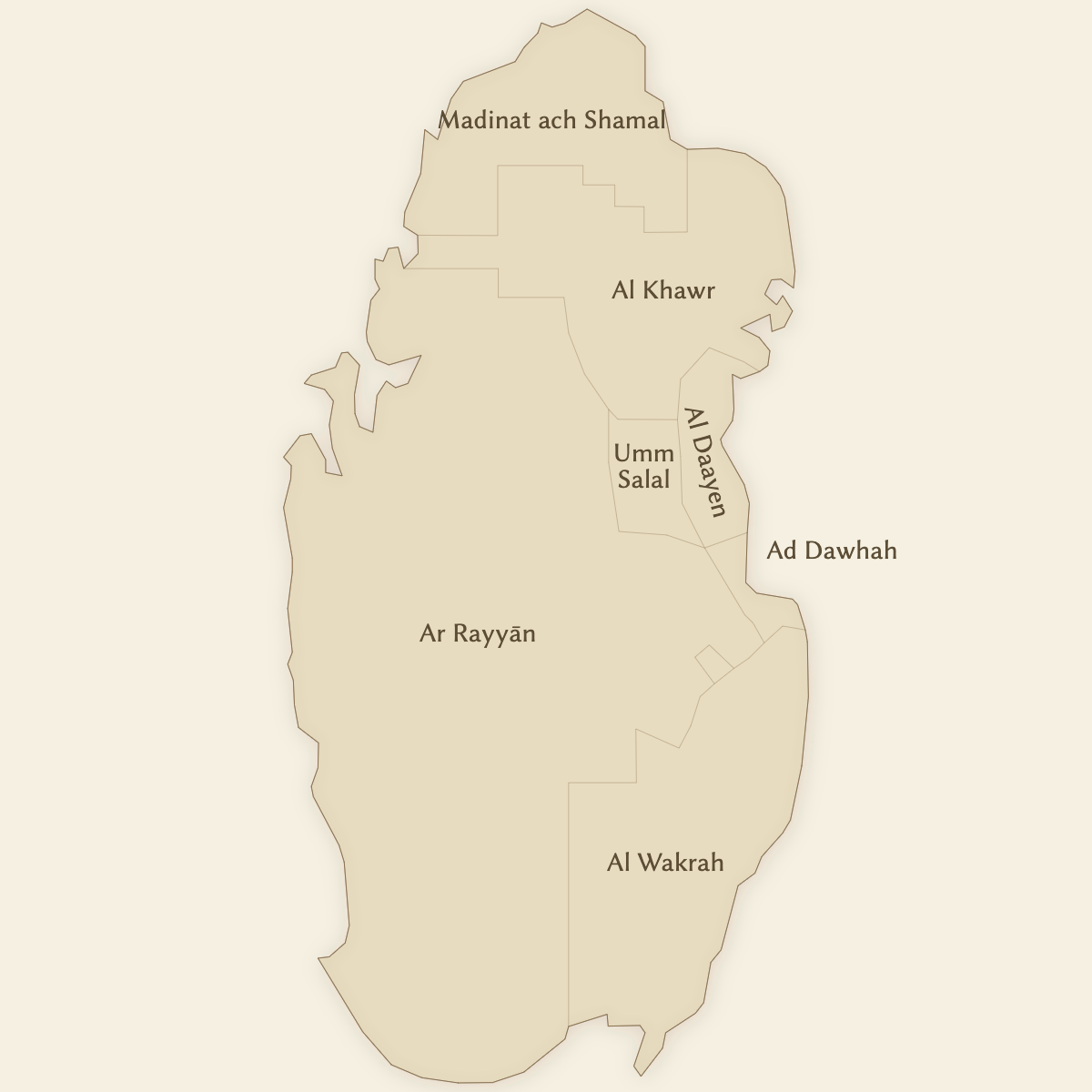 Styled Map of Qatar Municipalities (Vintage Theme)