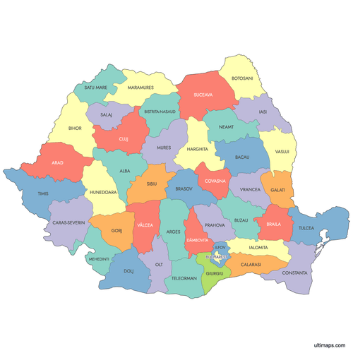 Preview of Labeled Map of Romania Counties
