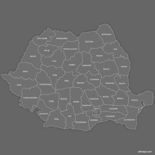 Preview of Labeled Map of Romania Counties (Dark)