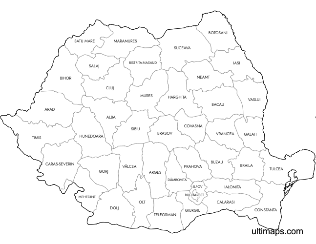 Preview of Labeled Map of Romania Counties (Letter)