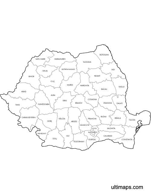 Preview of Labeled Map of Romania Counties (Letter)