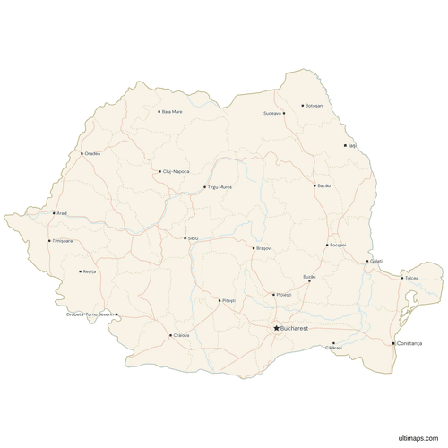 Map of Romania with Cities and Roads