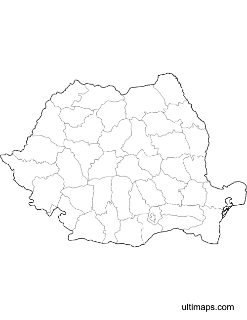 Preview of Outlined Map of Romania Counties (Letter)