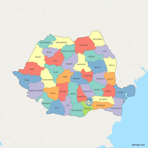 Political Map of Romania with Counties