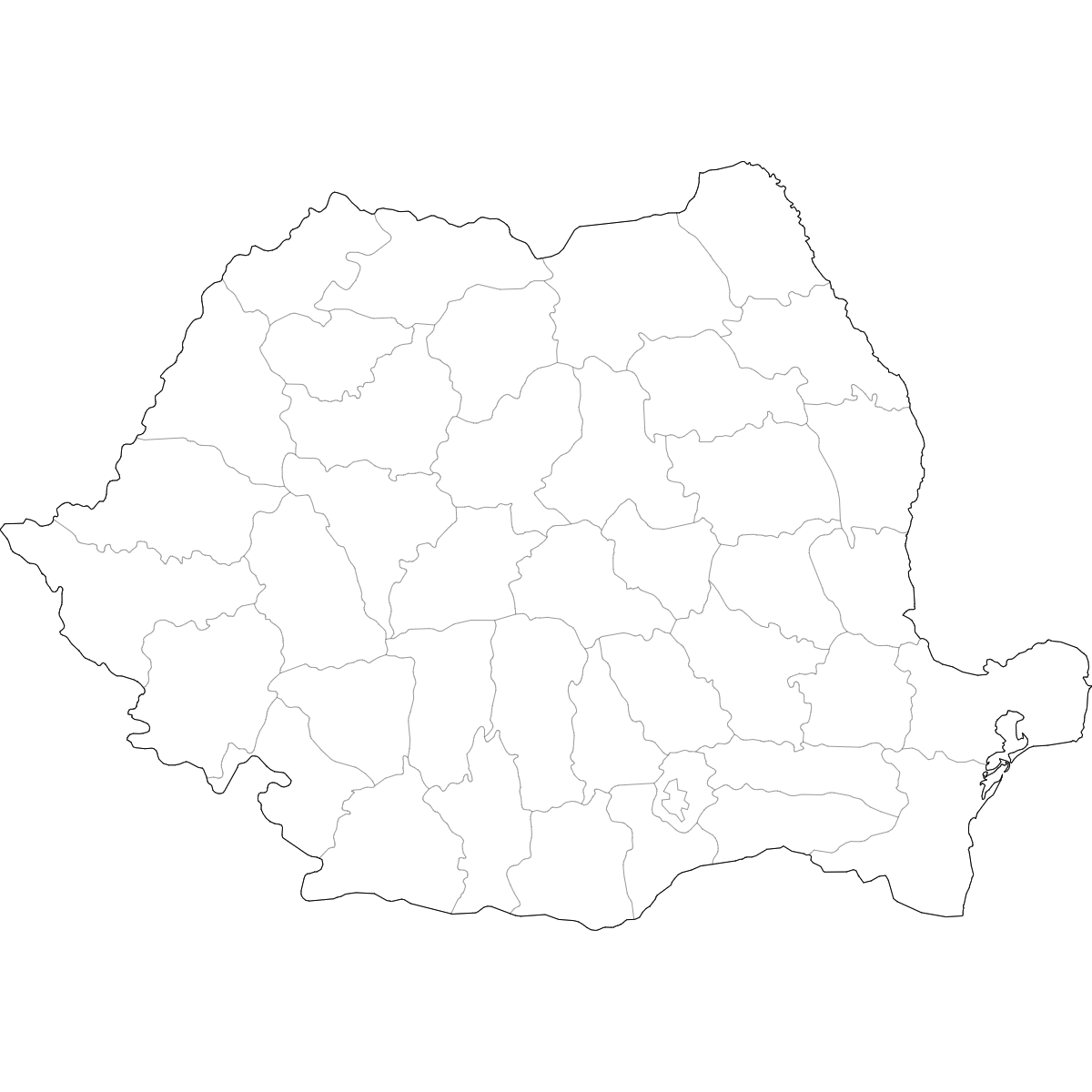 Outlined Map of Romania Counties