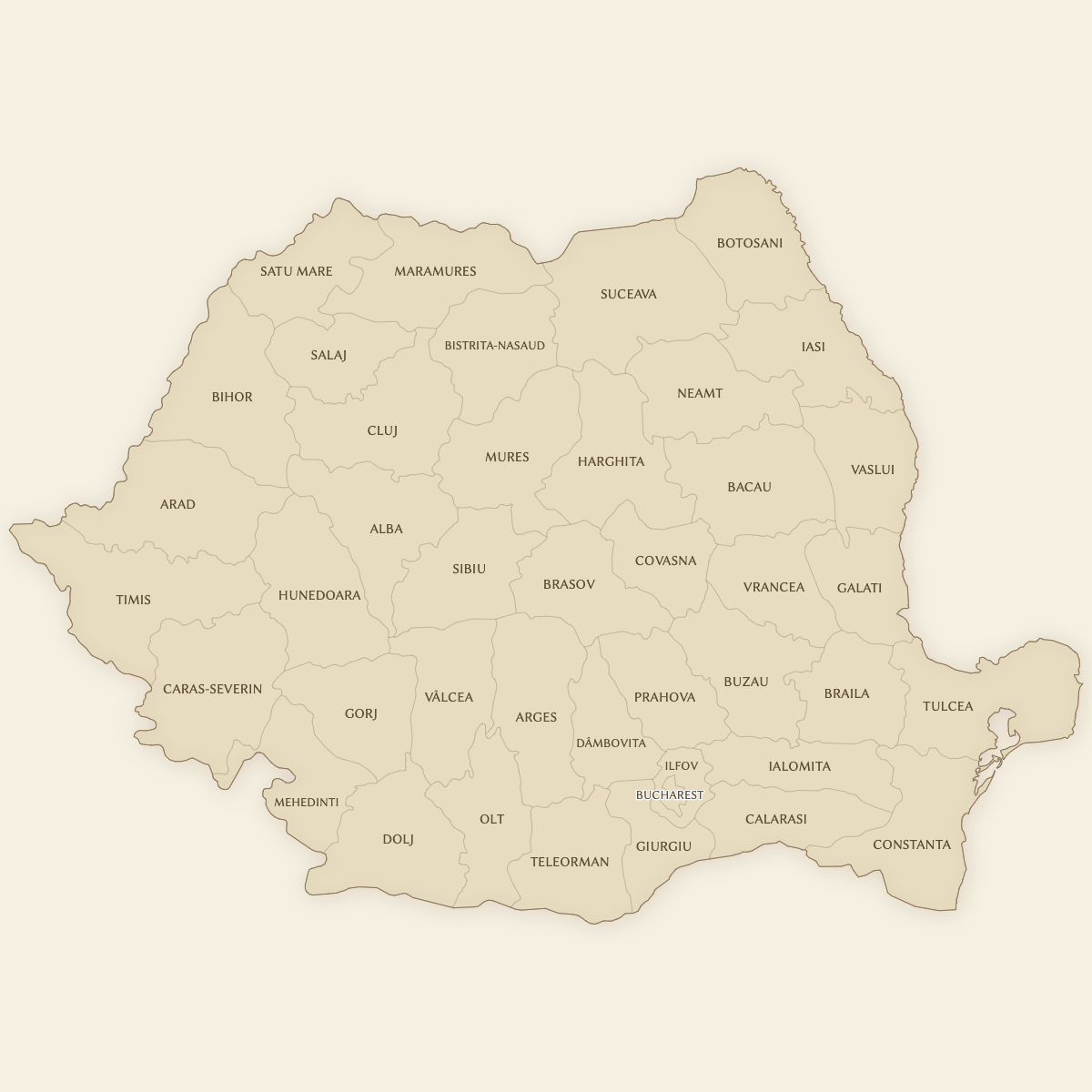 Styled Map of Romania Counties (Vintage Theme)