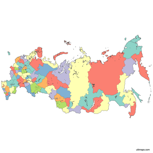 Preview of Colored Russia Map with Federal Subjects