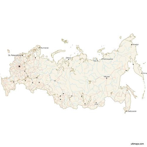 Preview of Map of Russia with Cities and Roads