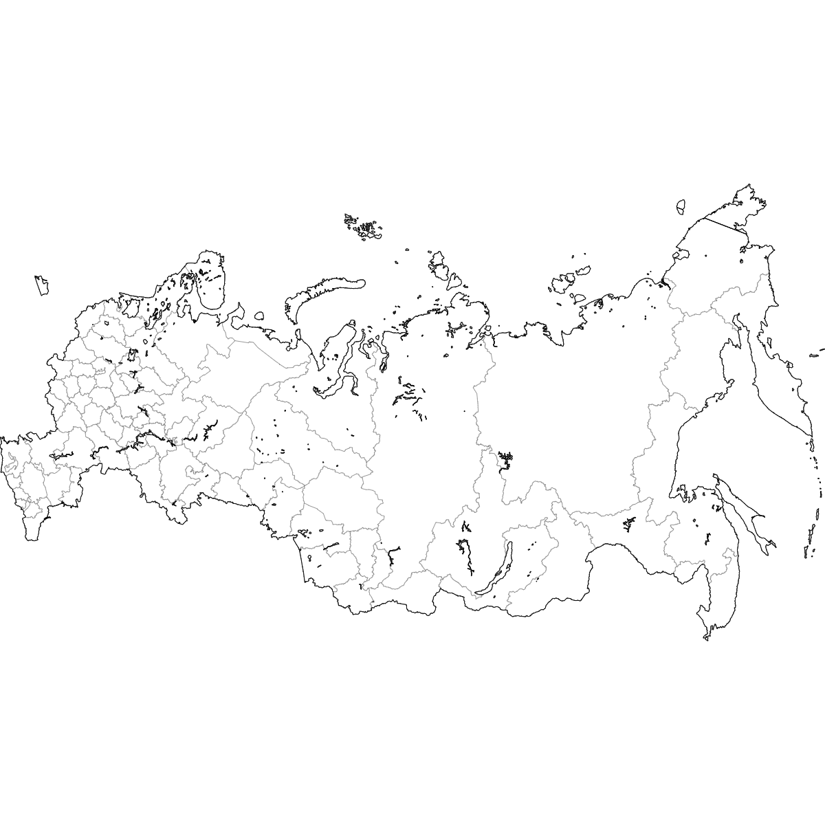 Blank outline map of Russia showing federal subject borders