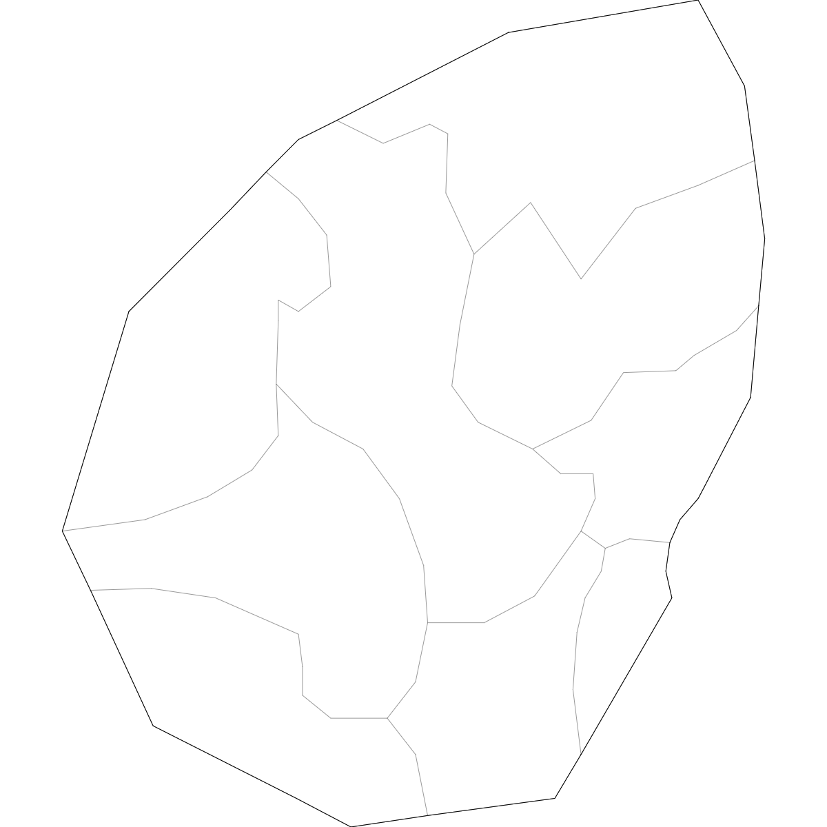 Blank outline map of San Marino showing castello borders