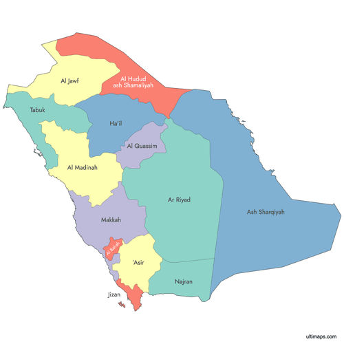 Preview of Labeled Map of Saudi Arabia Provinces