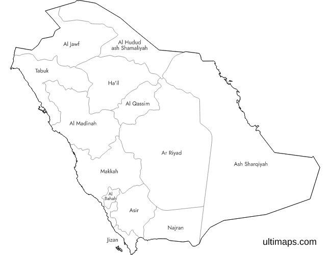 Labeled Saudi Arabia Provinces Map (A4)