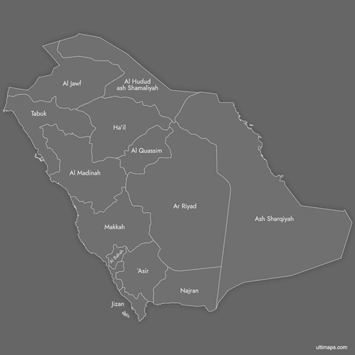 Preview of Labeled Map of Saudi Arabia Provinces (Dark)