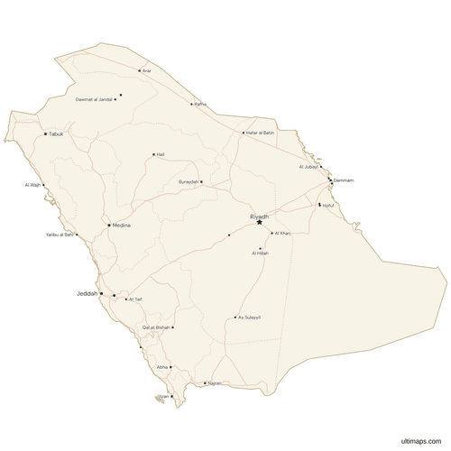 Map of Saudi Arabia with Cities and Roads