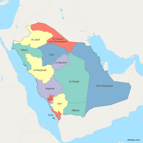 Political Map of Saudi Arabia with Provinces