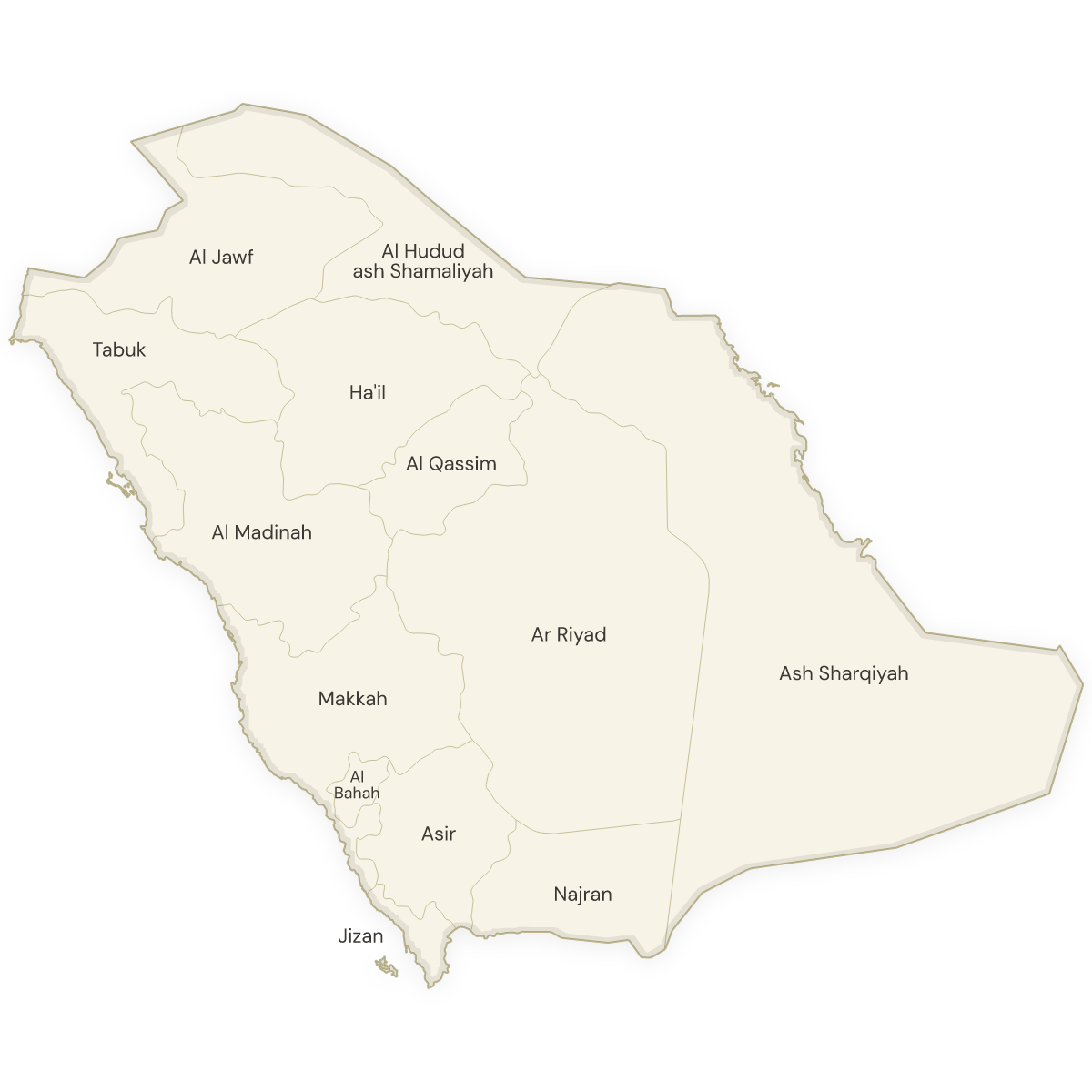 Blank map of Saudi Arabia with labeled Provinces