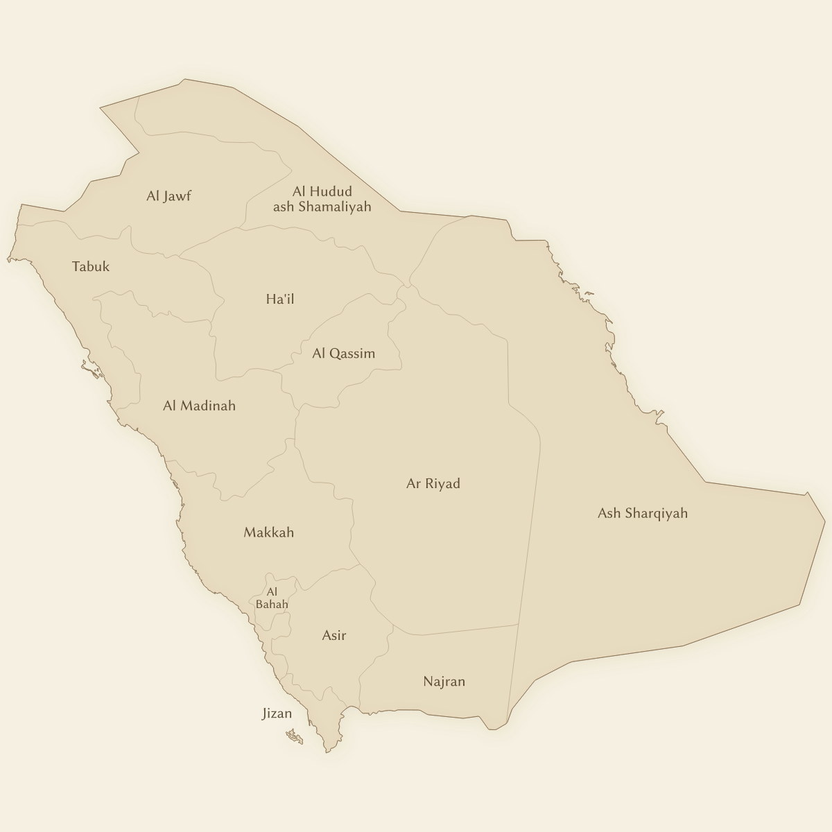 Vintage styled map of Saudi Arabia with Provinces