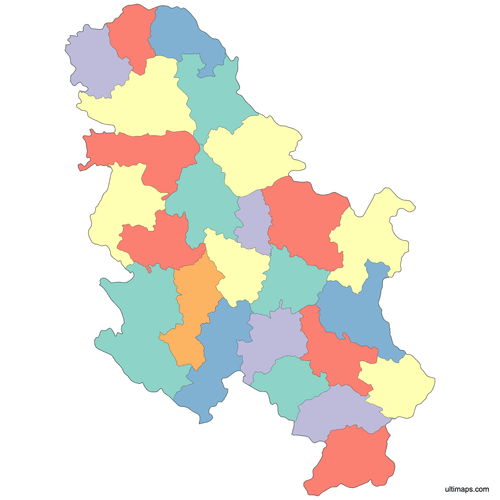 Preview of Colored Serbia Map with Districts