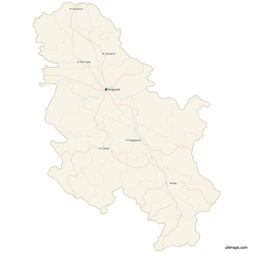 Preview of Map of Serbia with Cities and Roads