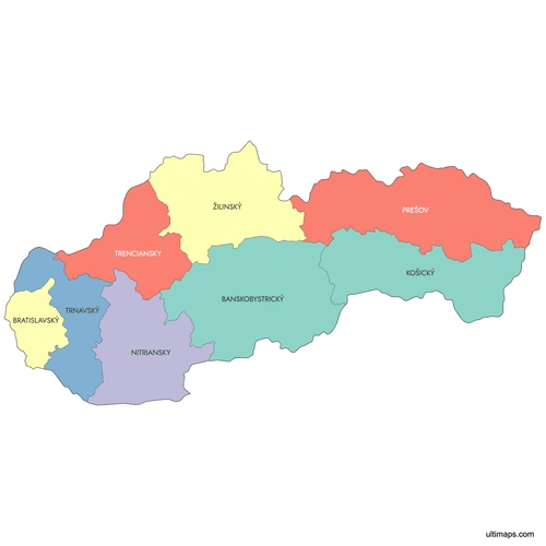 Preview of Labeled Map of Slovak Regions