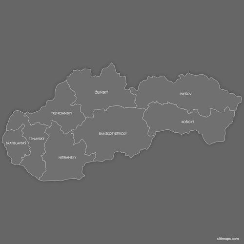 Preview of Labeled Map of Slovak Regions (Dark)
